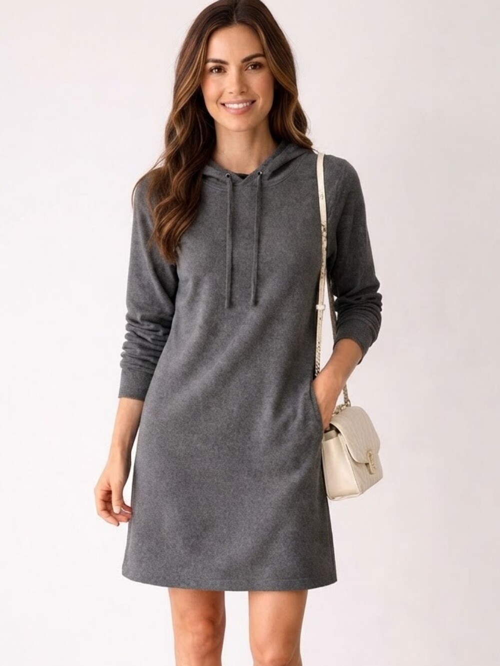 Eileen Fisher Organic Cotton Gray Hooded Sweatshirt Dress – Size M